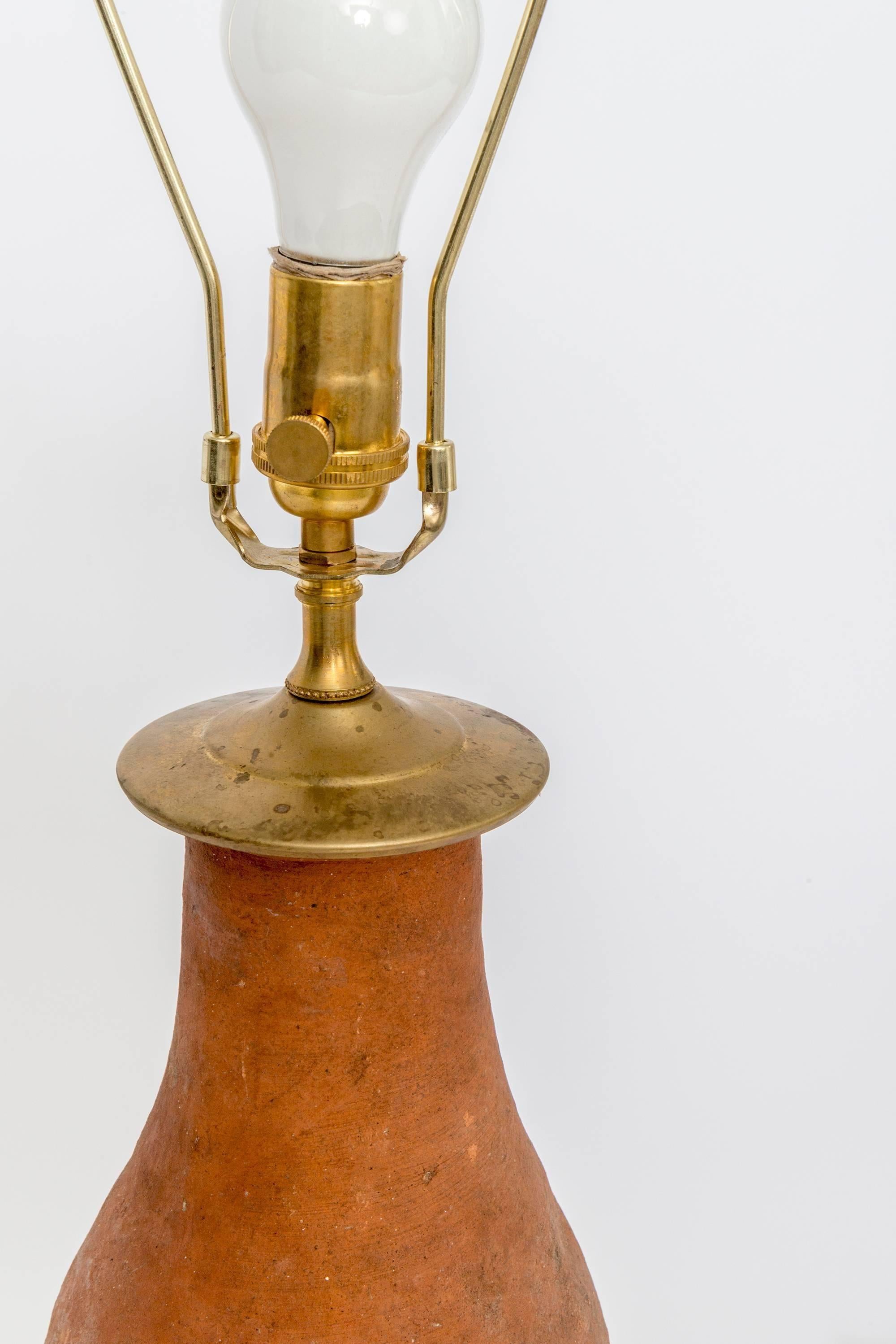 Pair of Hand Molded Red Terra Cotta Table Lamps with New Us Approved Wiring 4