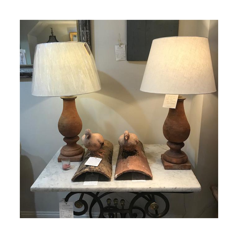 Pair of Hand Molded Red Terra Cotta Table Lamps with New Us Approved Wiring 5