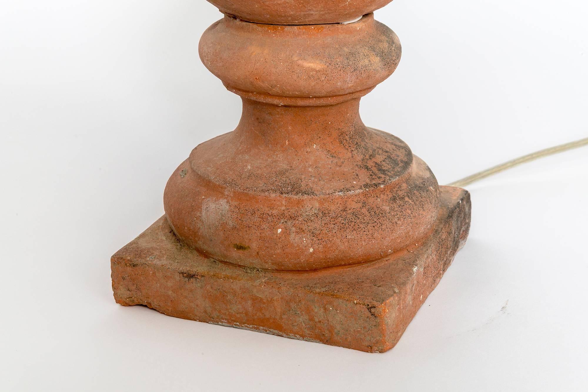 19th Century Pair of Hand Molded Red Terra Cotta Table Lamps with New Us Approved Wiring