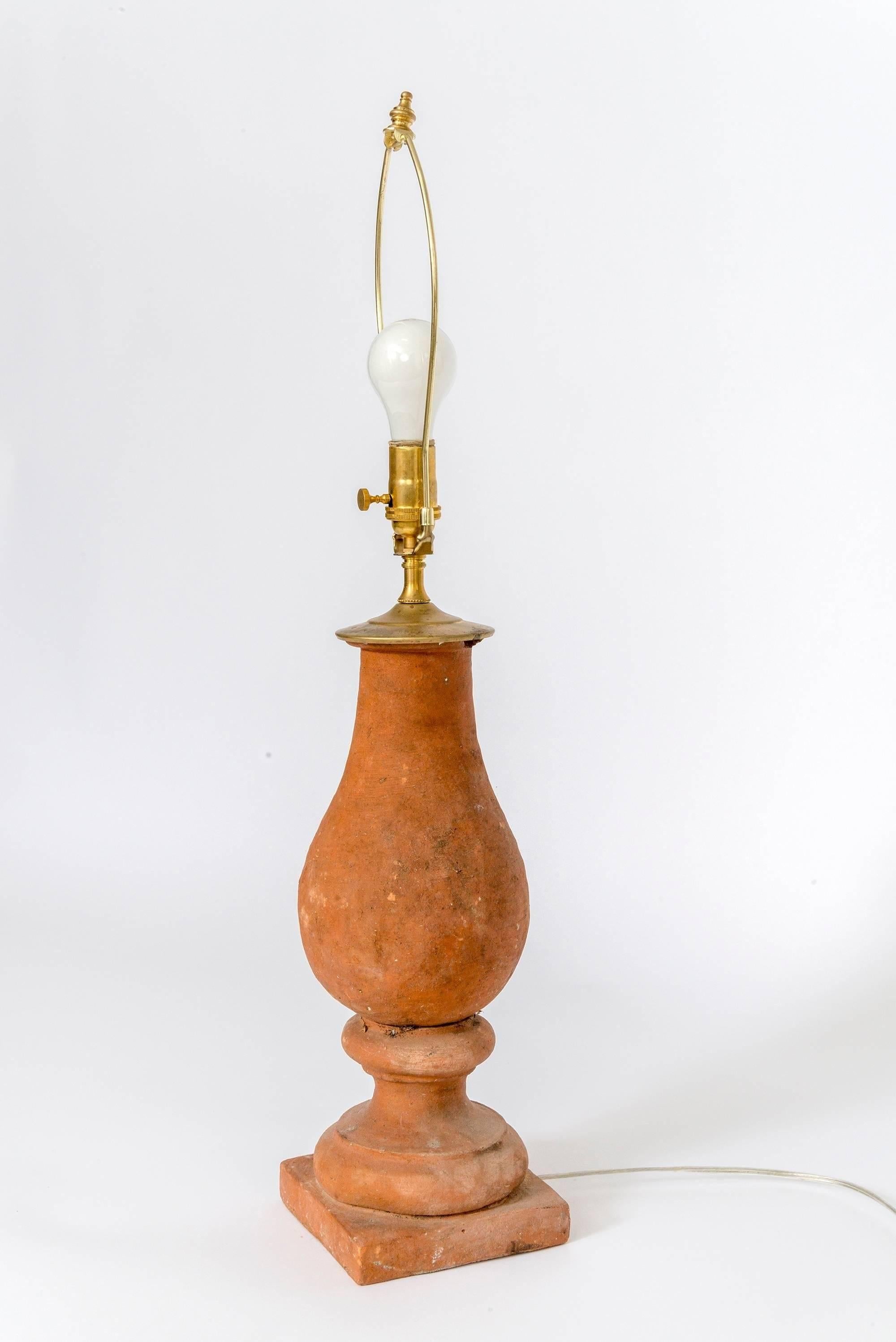 Pair of Hand Molded Red Terra Cotta Table Lamps with New Us Approved Wiring 1