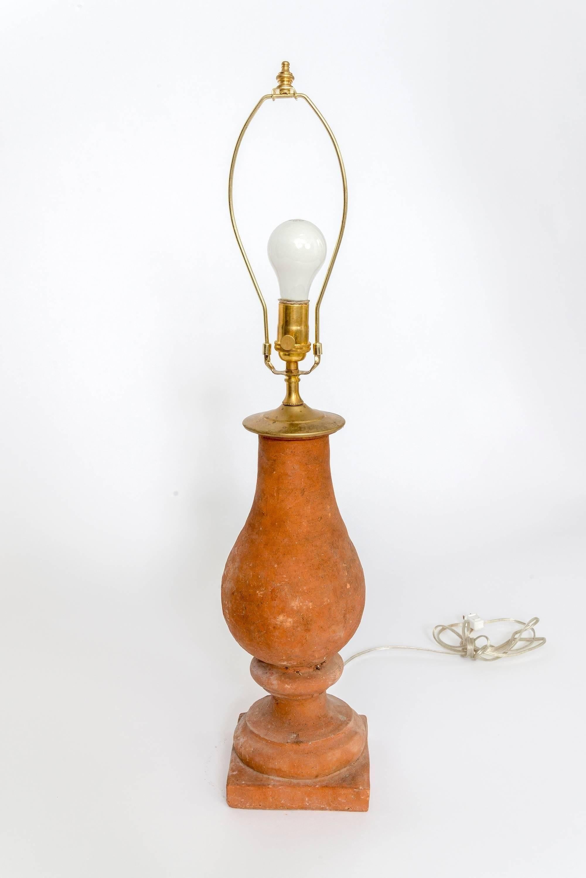 Pair of Hand Molded Red Terra Cotta Table Lamps with New Us Approved Wiring 3