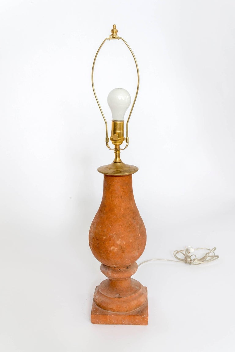 Pair of Hand Molded Red Terra Cotta Table Lamps with New Us Approved