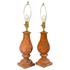 Pair of Hand Molded Red Terra Cotta Table Lamps with New Us Approved Wiring