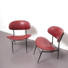 Italian Mid Century Modern Red Vinyl Lounge Chairs by Gastone Rinaldi, 1950
