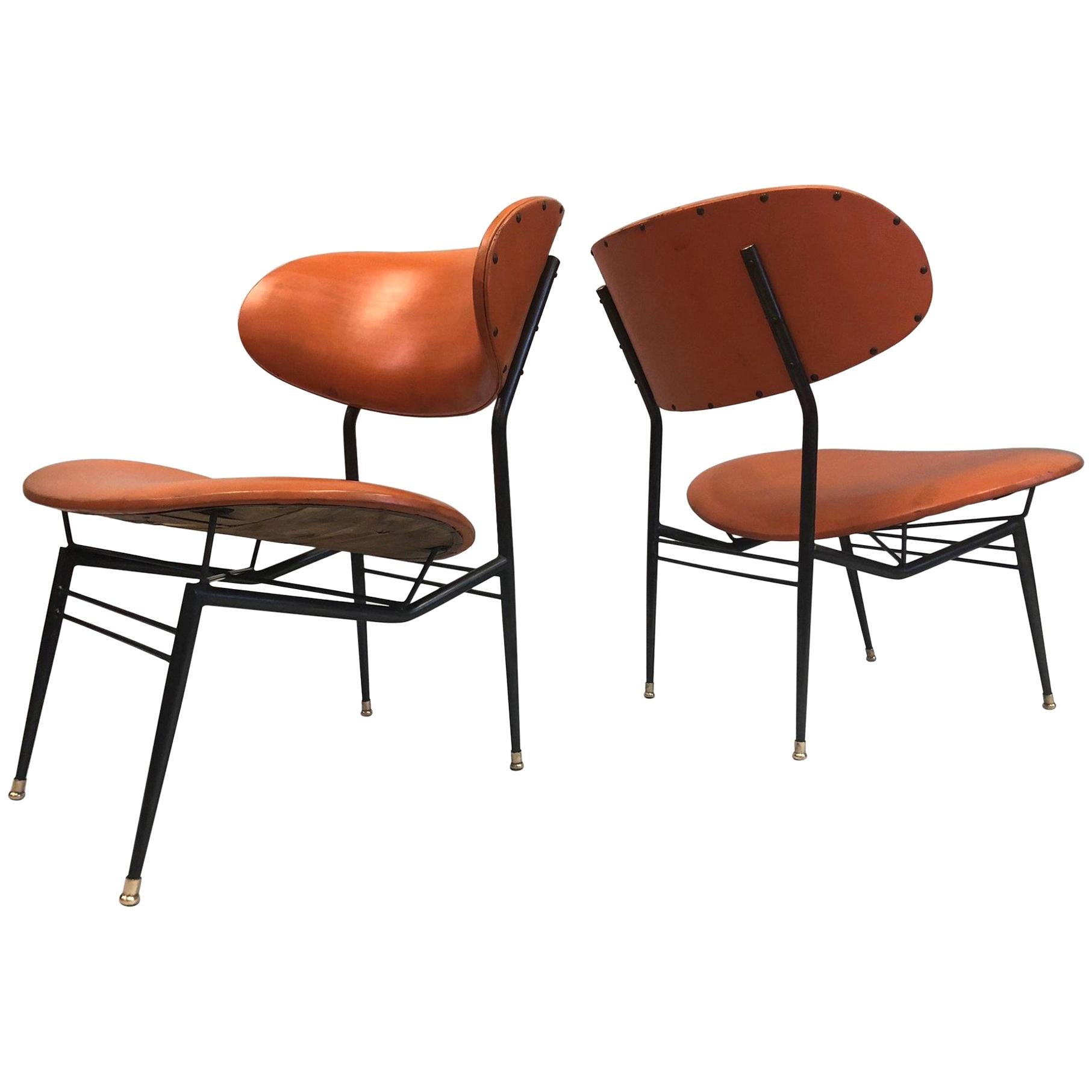 Two Pairs of Italian Mid-Century Modern Lounge Chairs by Gastone Rinaldi