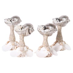 Two Pairs of Italian Seashell and Coral Sculptural Candlesticks, Priced Per Pair