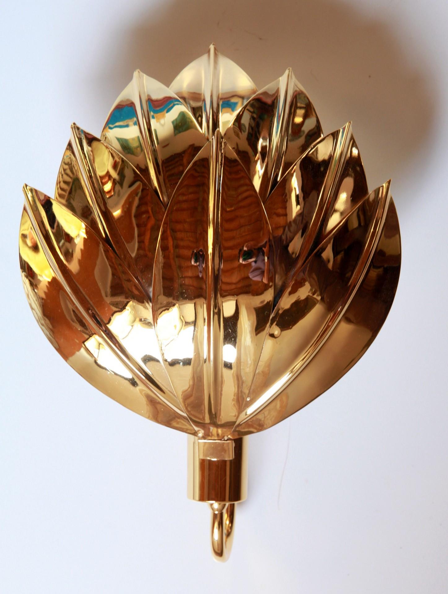 Two Pairs of Large Brass Gilded Palm Sconces, Maison Jansen Attribution For Sale 3