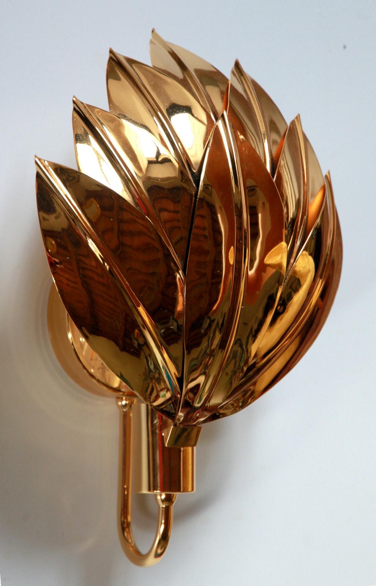 Two Pairs of Large Brass Gilded Palm Sconces, Maison Jansen Attribution For Sale 7