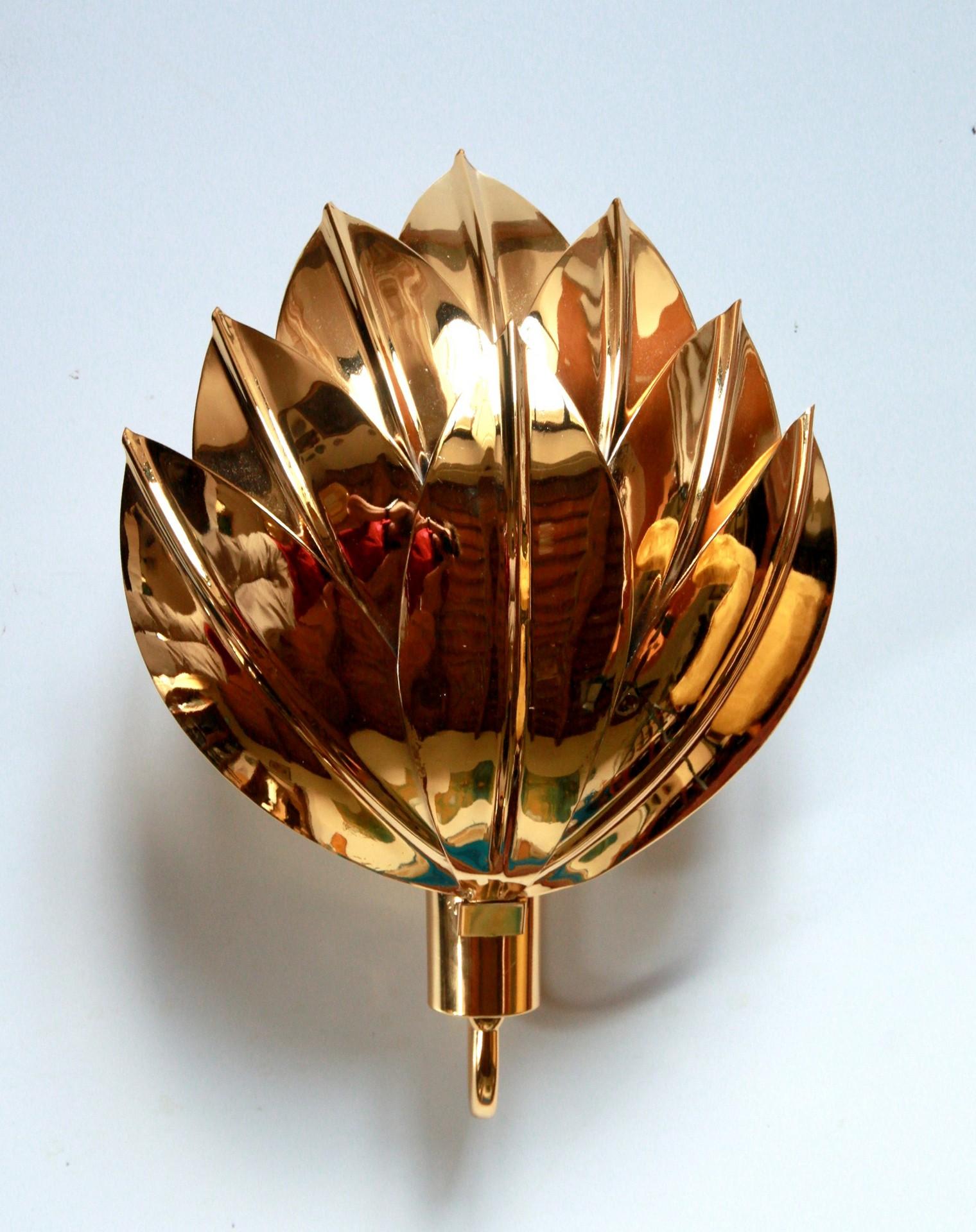 Two Pairs of Large Brass Gilded Palm Sconces, Maison Jansen Attribution For Sale 10