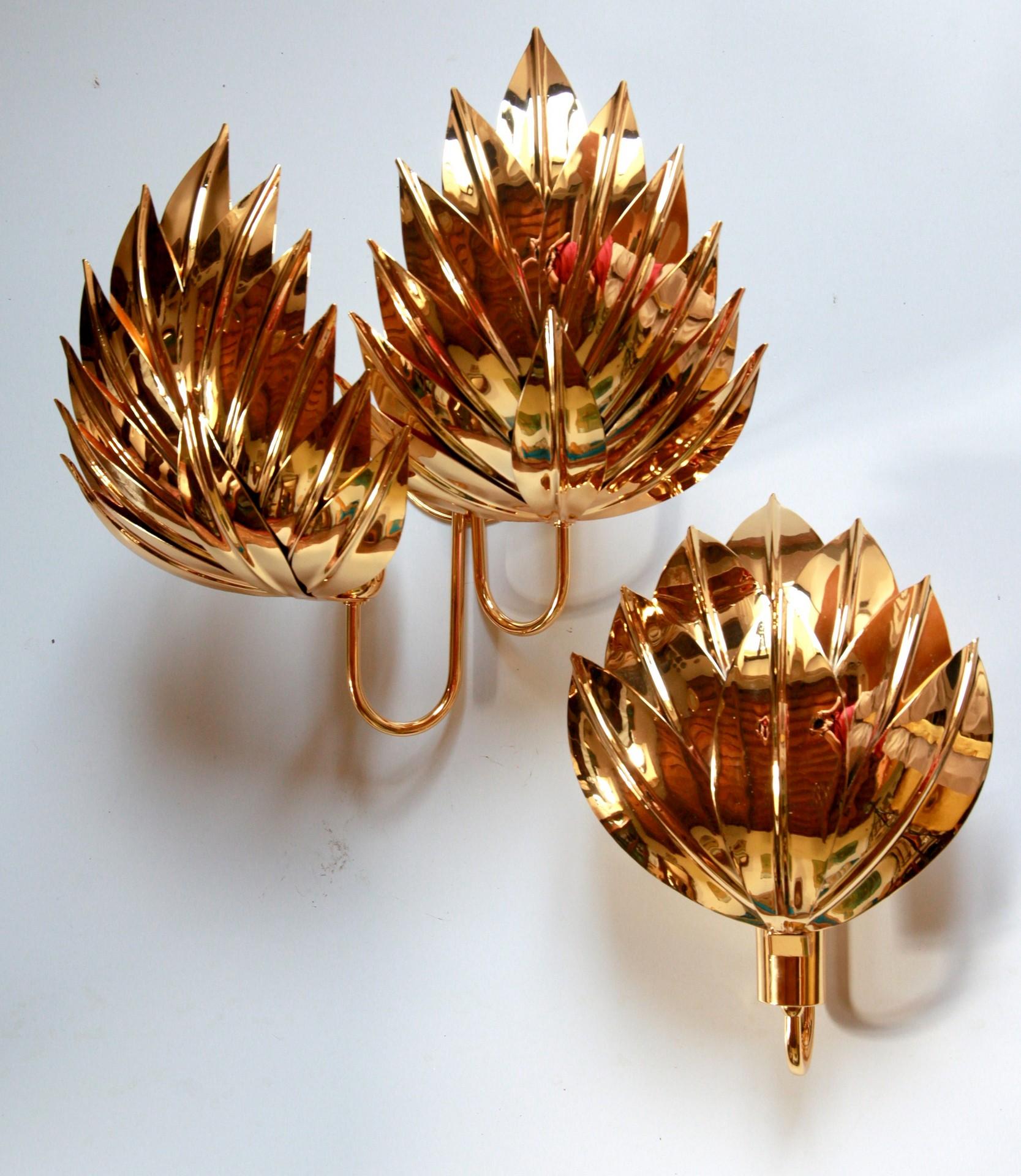 Two Pairs of Large Brass Gilded Palm Sconces, Maison Jansen Attribution 11