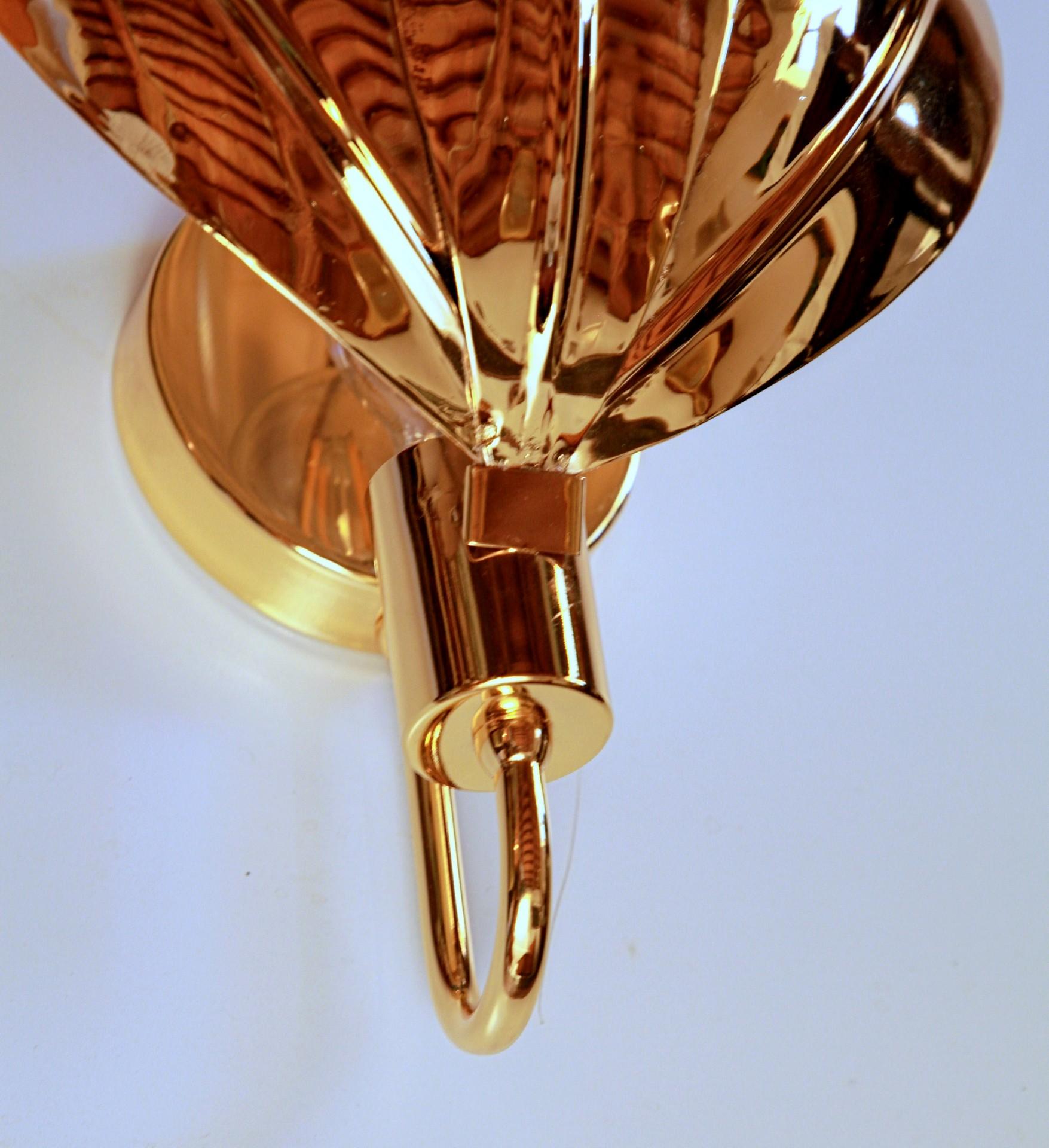 Two Pairs of Large Brass Gilded Palm Sconces, Maison Jansen Attribution In Good Condition For Sale In Tavarnelle val di Pesa, Florence