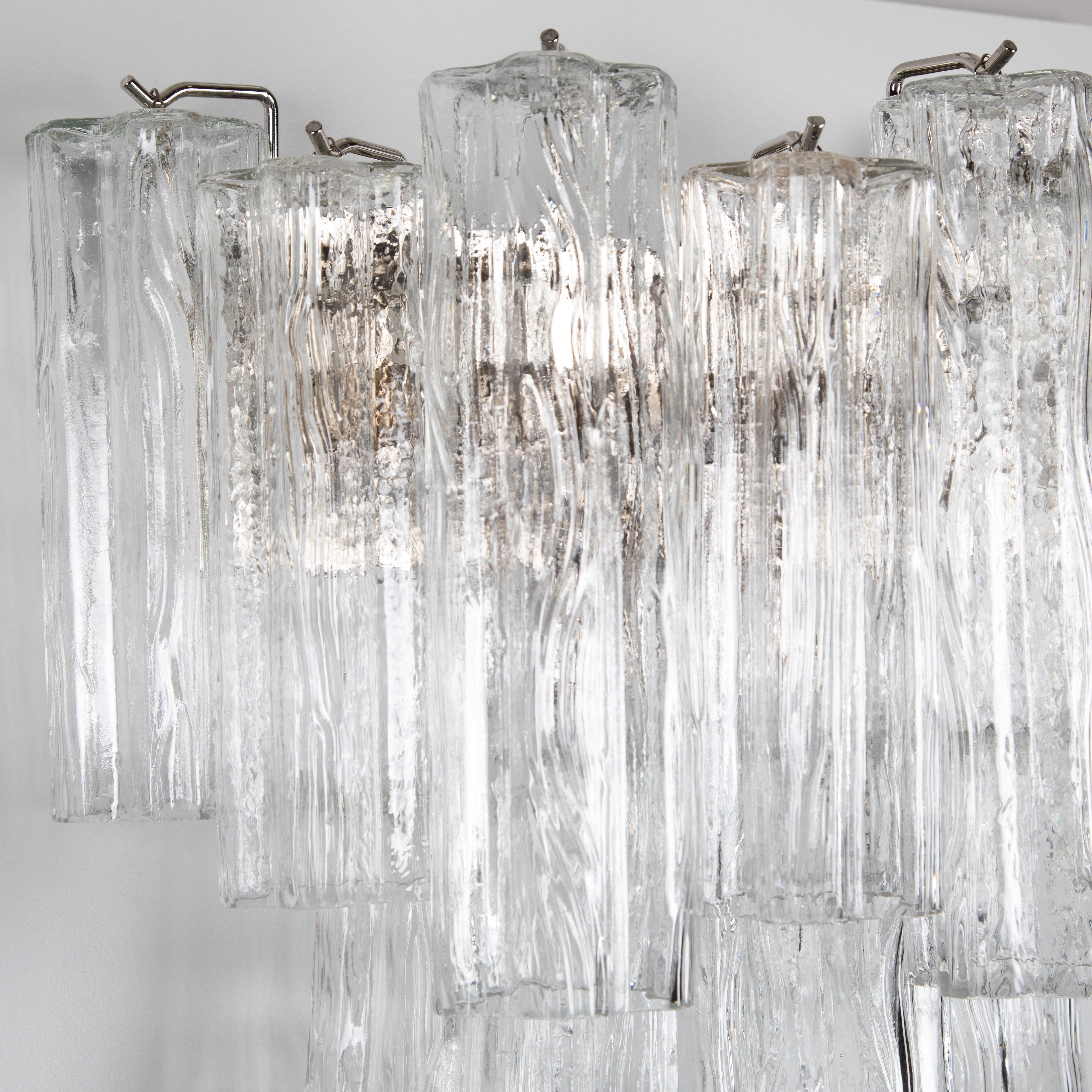 Crystal Pair of Large Murano Tronchi Sconces, circa 1970s For Sale