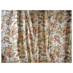 Two Pairs of Lion and Unicorn Floral Cotton Curtains, French, Early 20th Century