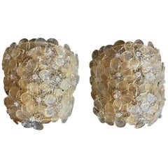 Pair of Mid-Century Modern Murano Glass Gold Flower Sconces by Barovier