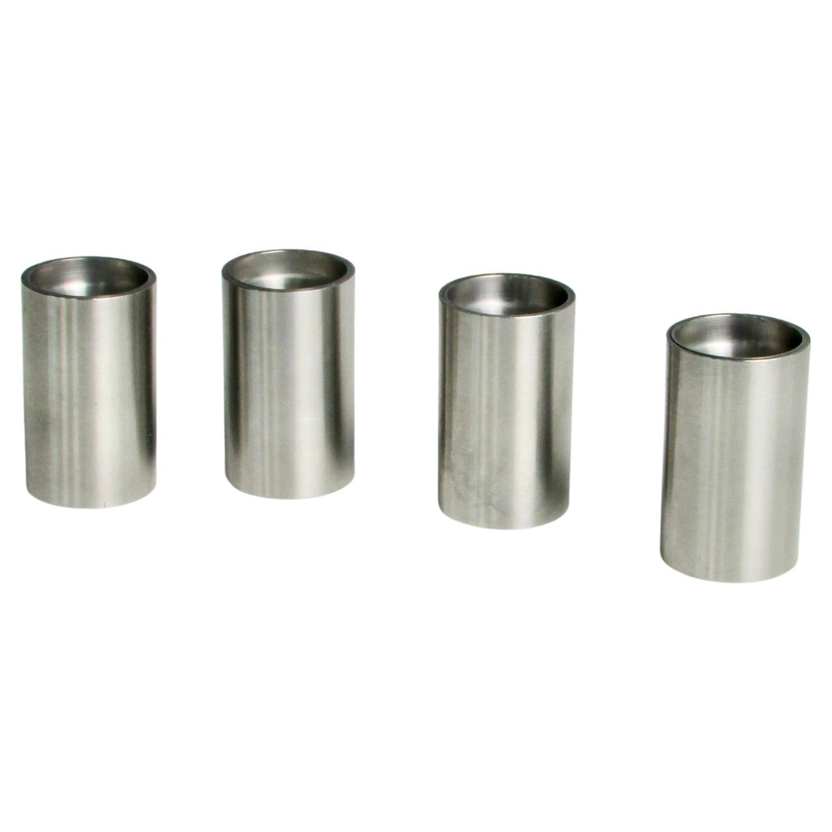 Two Pairs of Modernist Stainless Steel Stelton Style Salt Pepper Shakers For Sale