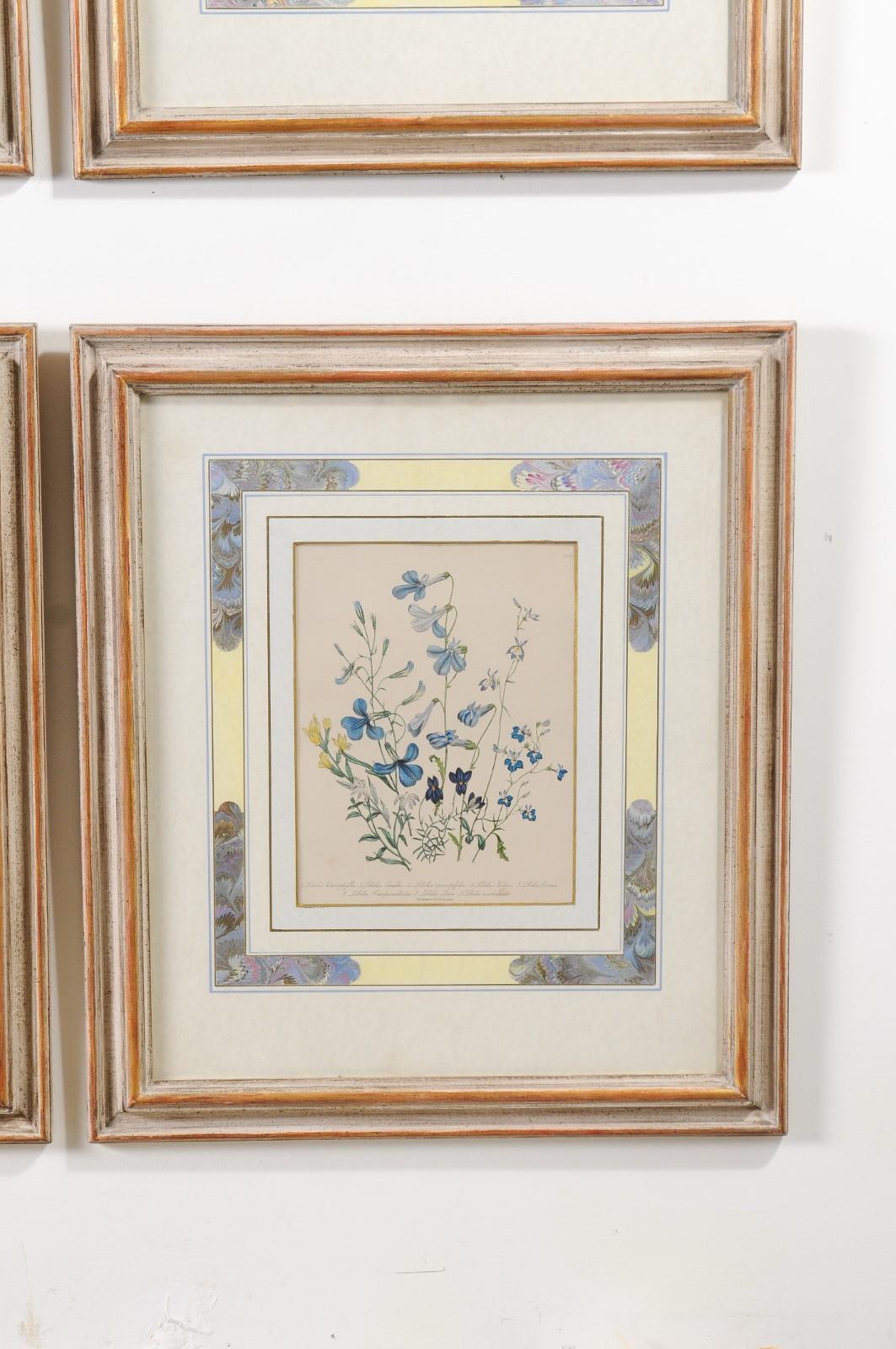 Two Pairs of Original English Hand-Colored Floral Lithographs by Jane London In Good Condition For Sale In Atlanta, GA