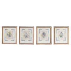 Two Pairs of Original English Hand-Colored Floral Lithographs by Jane London
