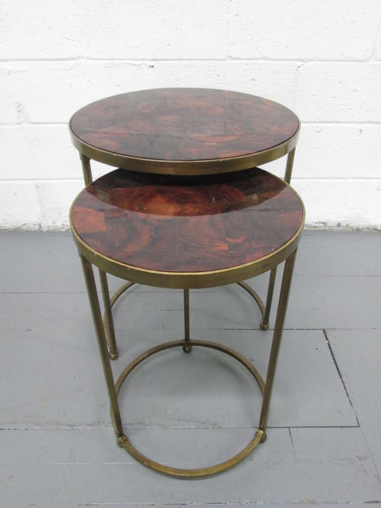 Mid-Century Modern Two Pairs of Parchment Top Nest of Tables For Sale