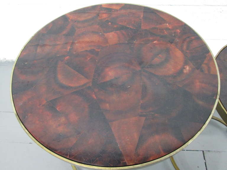 Two Pairs of Parchment Top Nest of Tables In Good Condition For Sale In New York, NY