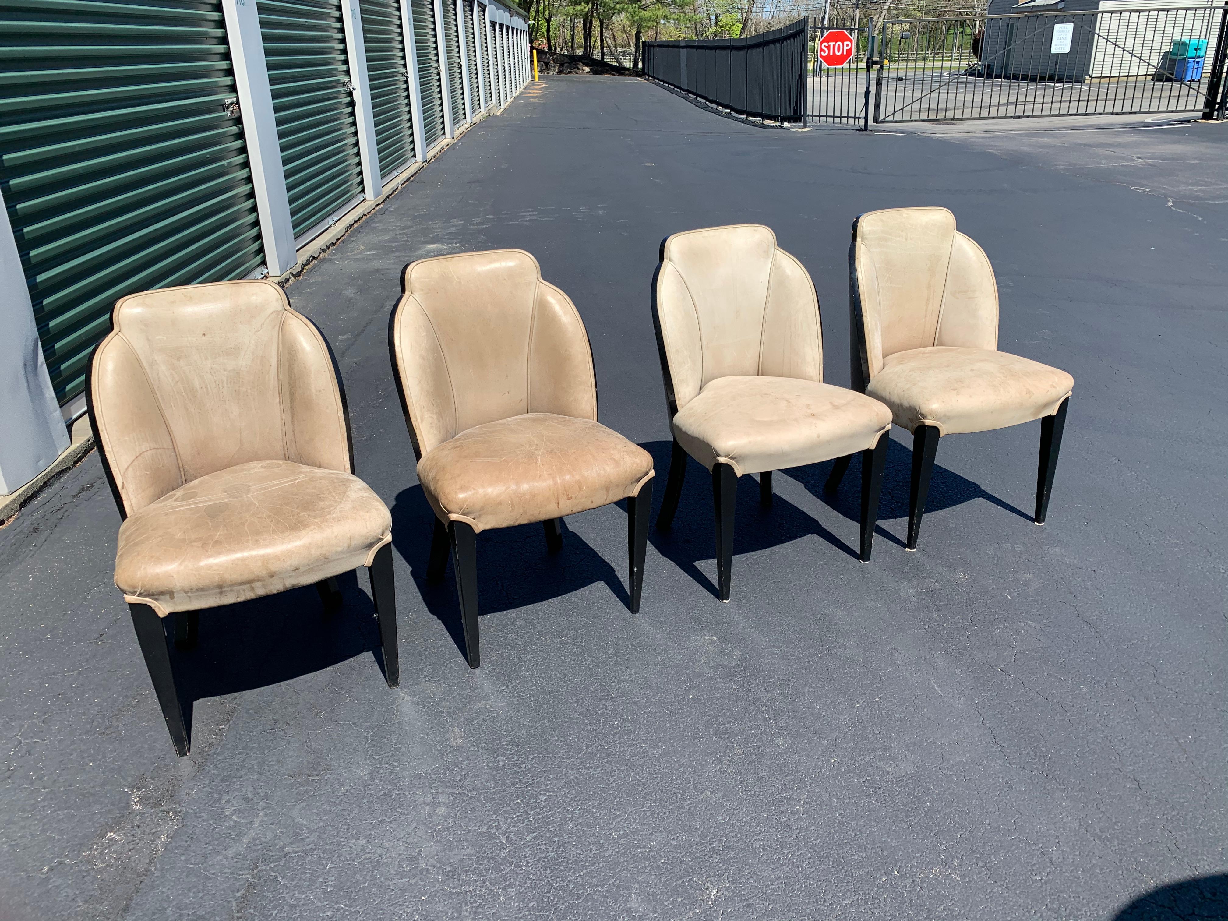 Wood Two Pairs of Period Art Deco Ebonized Side Chairs For Sale
