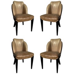 Two Pairs of Period Art Deco Ebonized Side Chairs