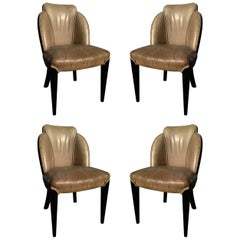 Two Pairs of Period Art Deco Ebonized Side Chairs