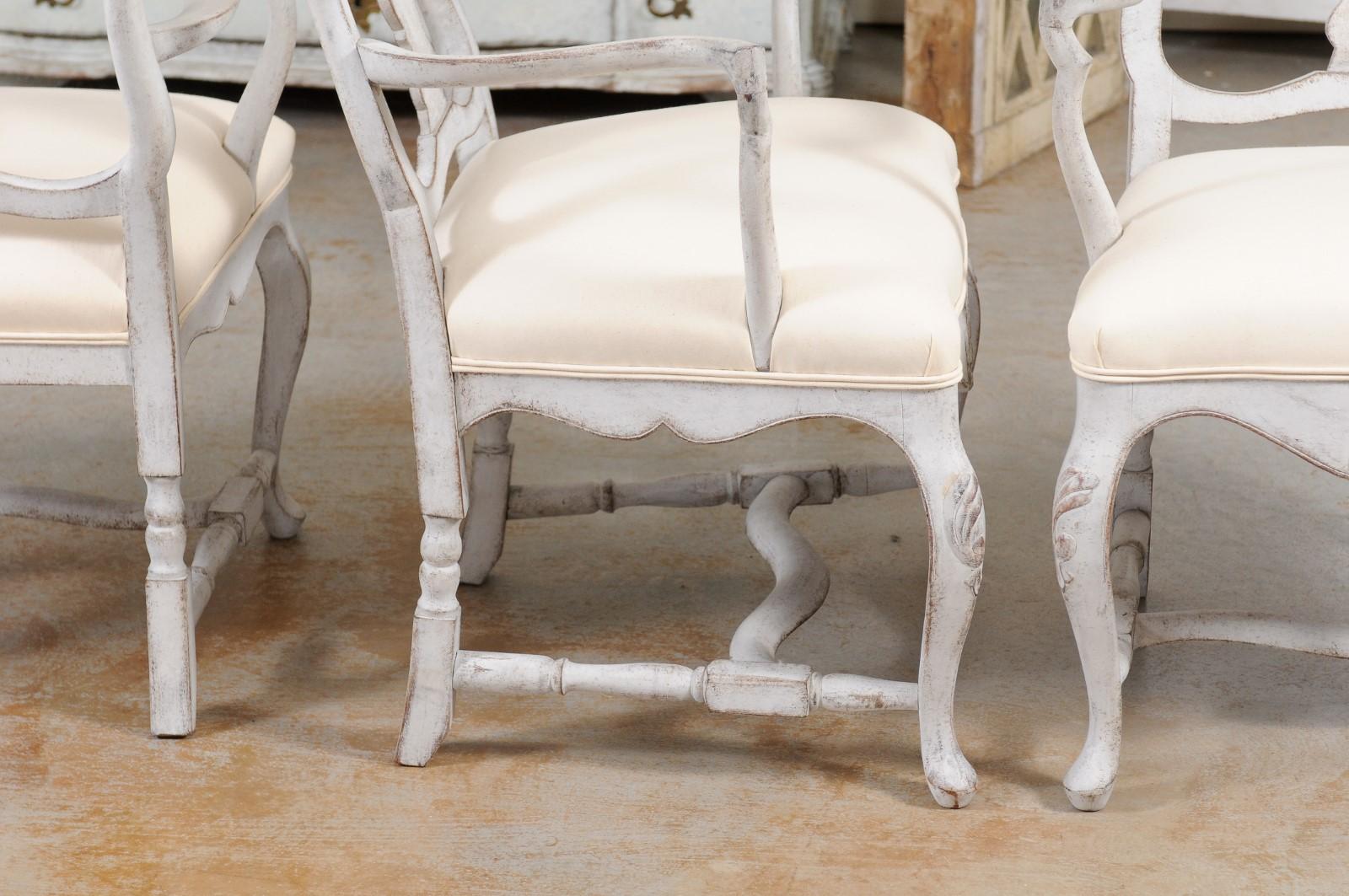 Two Pairs of Scandinavian Rococo Style Painted Armchairs For Sale 5