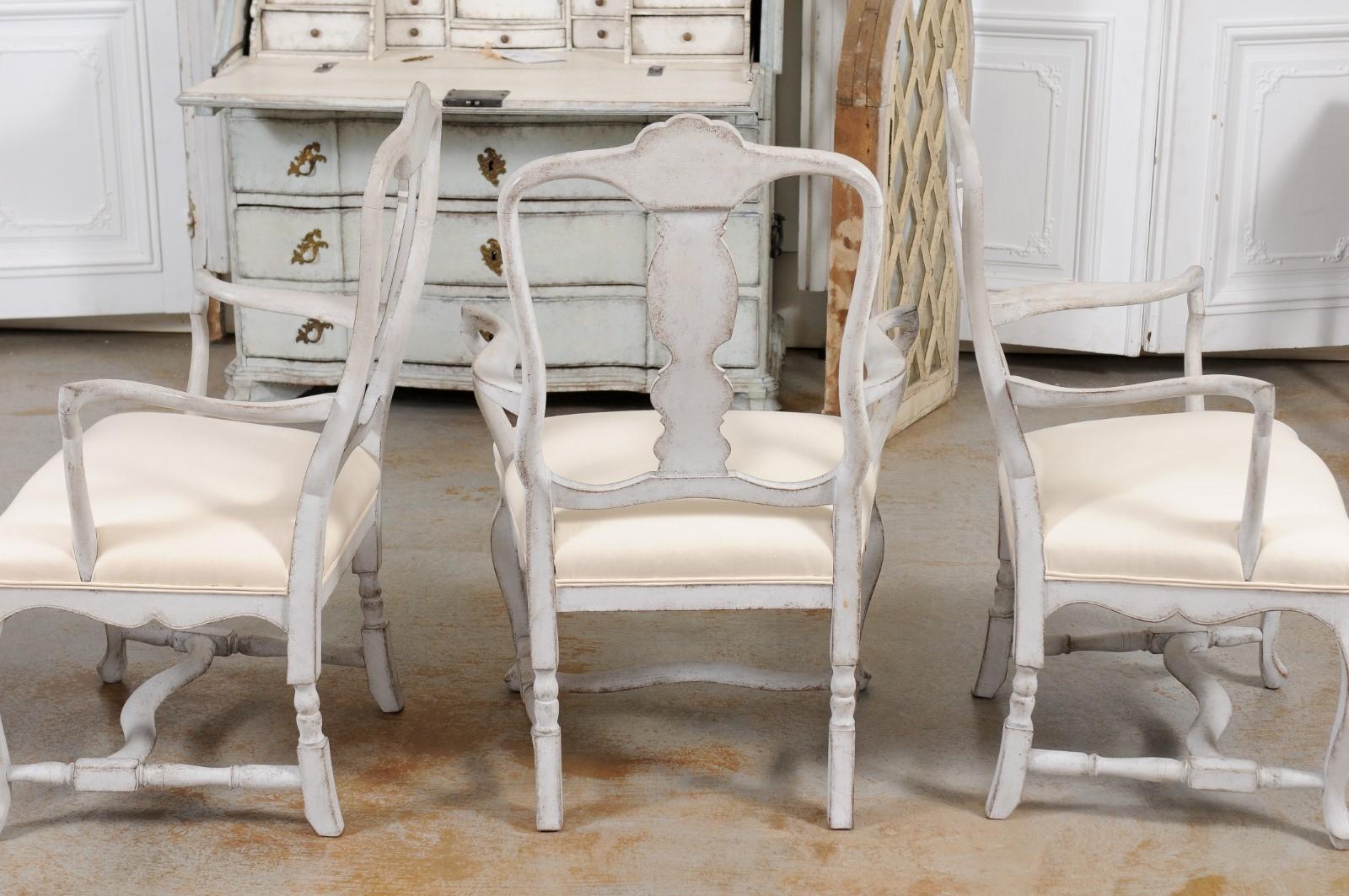 Two Pairs of Scandinavian Rococo Style Painted Armchairs For Sale 8