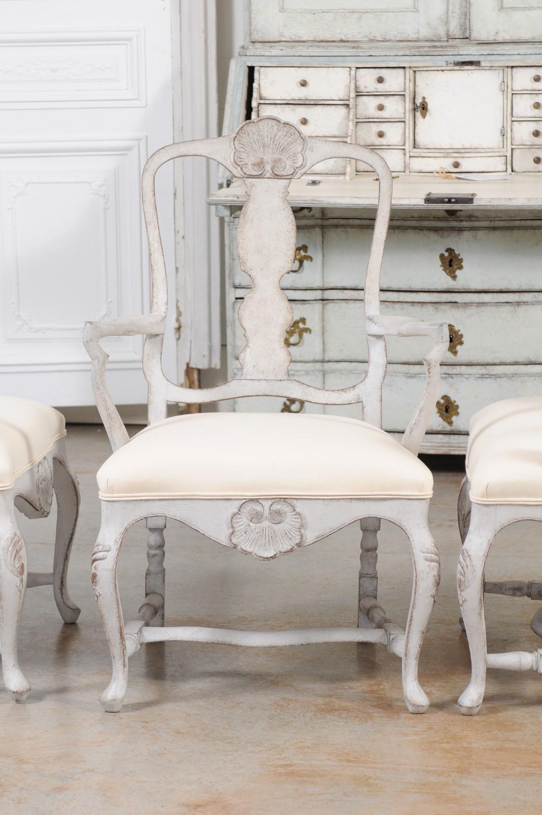 Two Pairs of Scandinavian Rococo Style Painted Armchairs For Sale 10