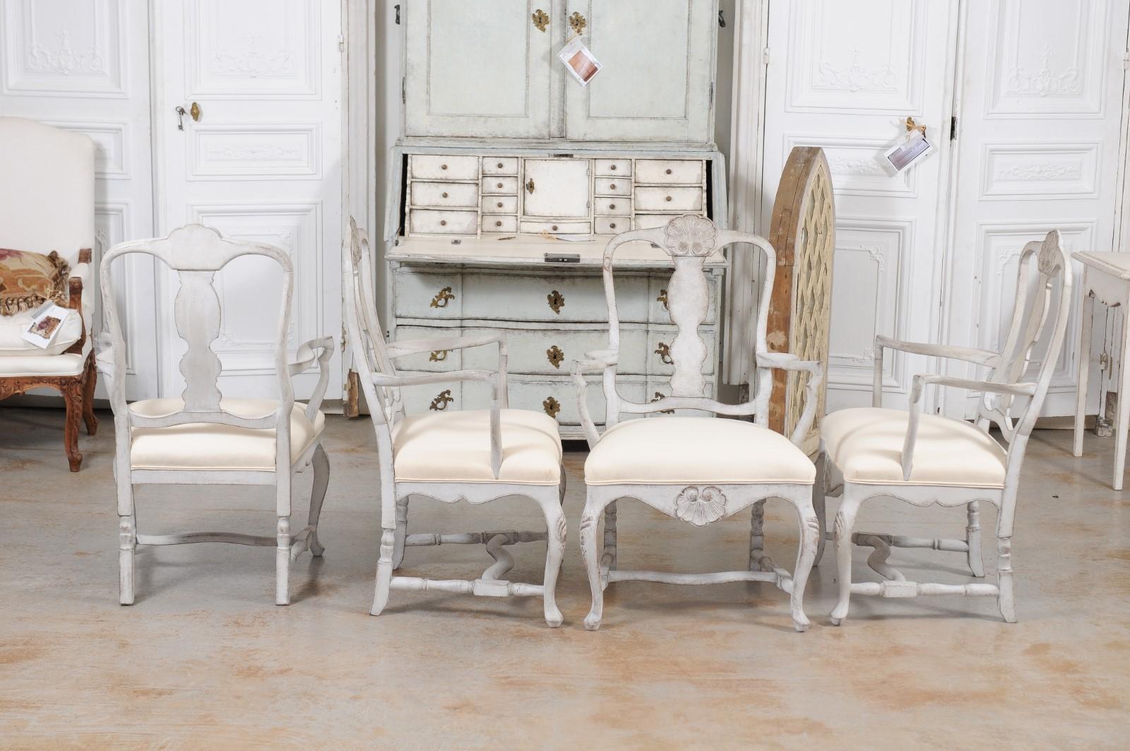 Two Pairs of Scandinavian Rococo Style Painted Armchairs In Good Condition For Sale In Atlanta, GA
