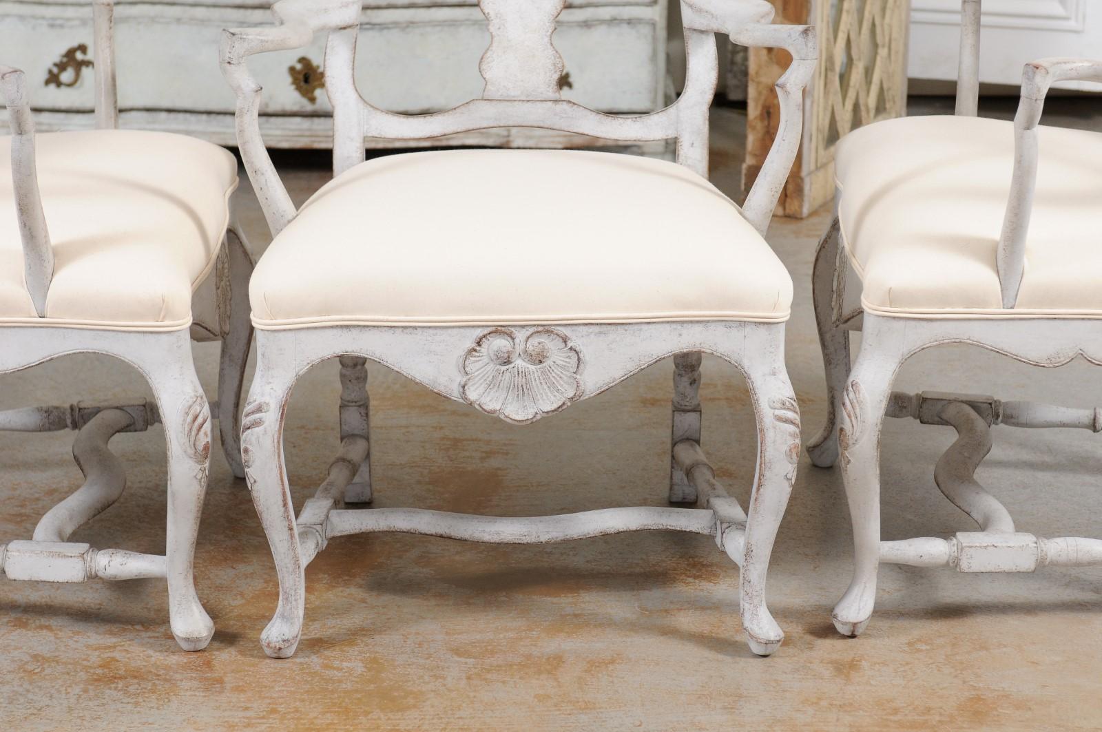 19th Century Two Pairs of Scandinavian Rococo Style Painted Armchairs For Sale