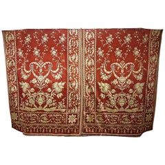 Antique Two Pairs of Silk Curtains Dark Coral Old Gold, French, 19th Century