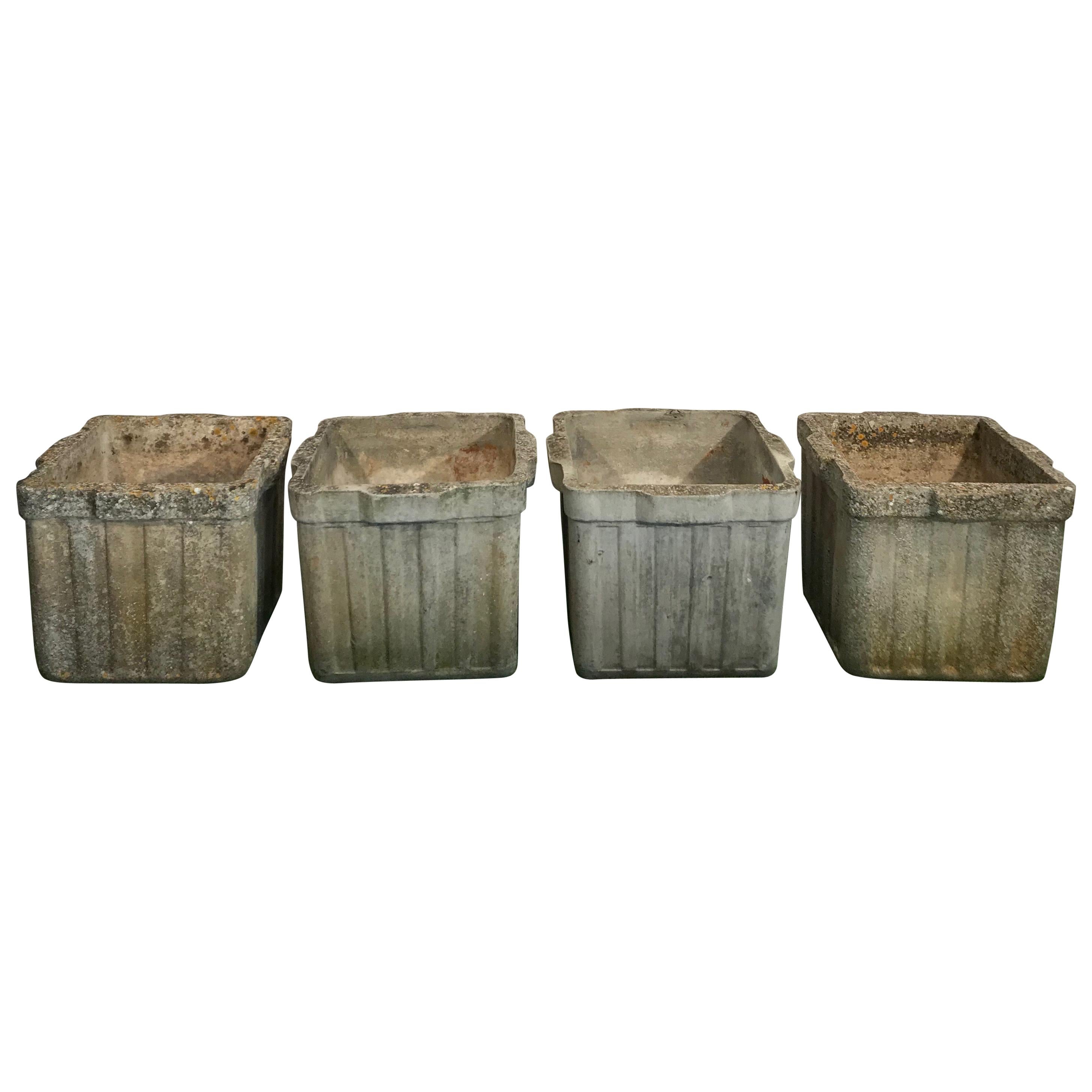 Two Pairs of Square Ribbed Willy Guhl Planters by Eternit with Lovely Patina