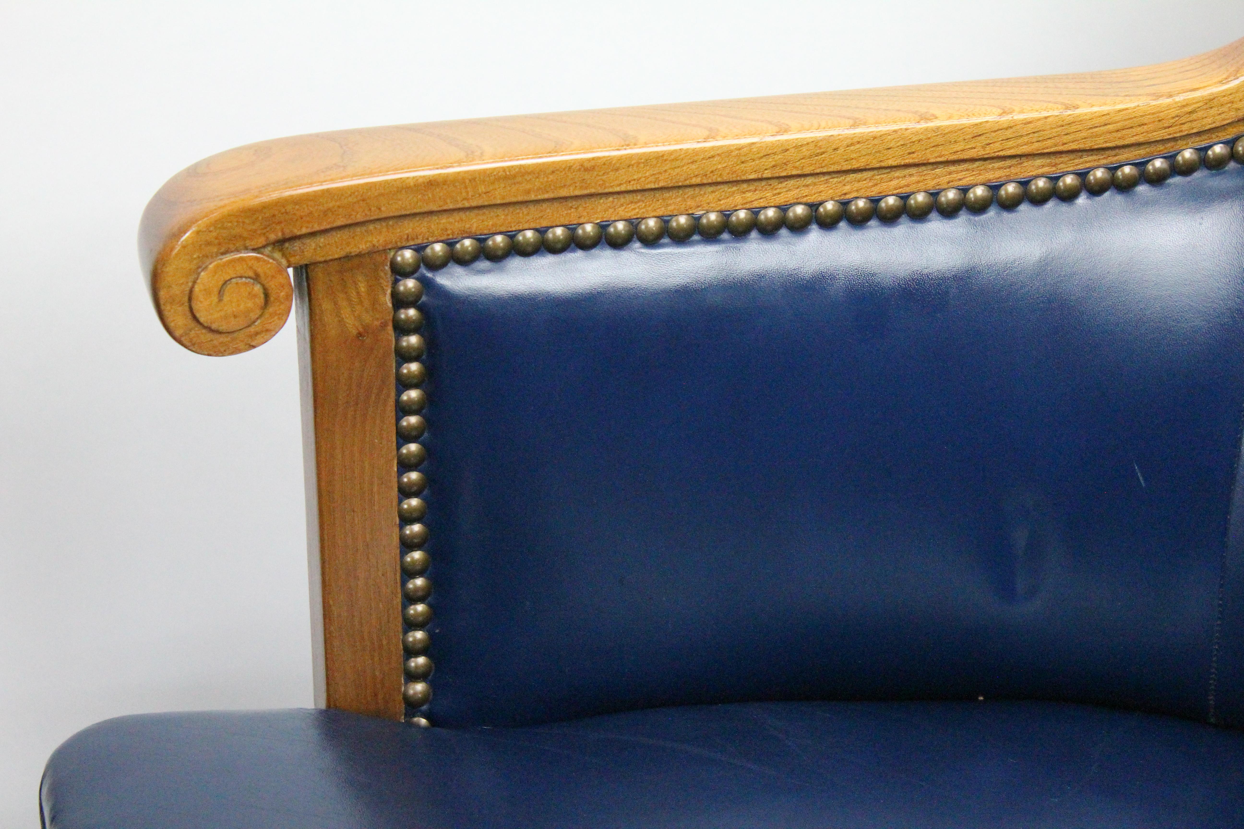 Two Pairs of Swedish 1930s Armchairs by Bodafors in Elm and Royal Blue Leather 3