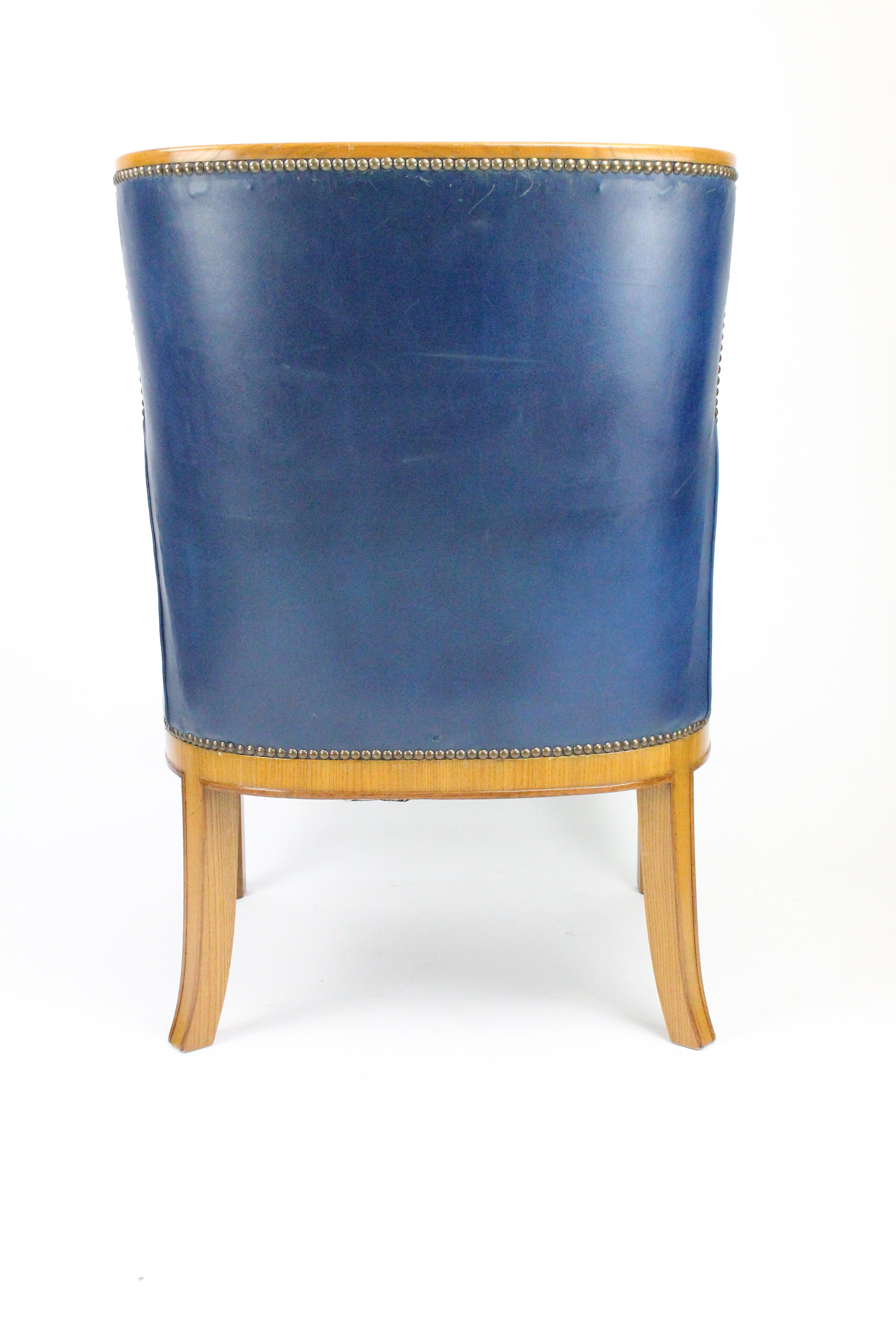 Two Pairs of Swedish 1930s Armchairs by Bodafors in Elm and Royal Blue Leather 1