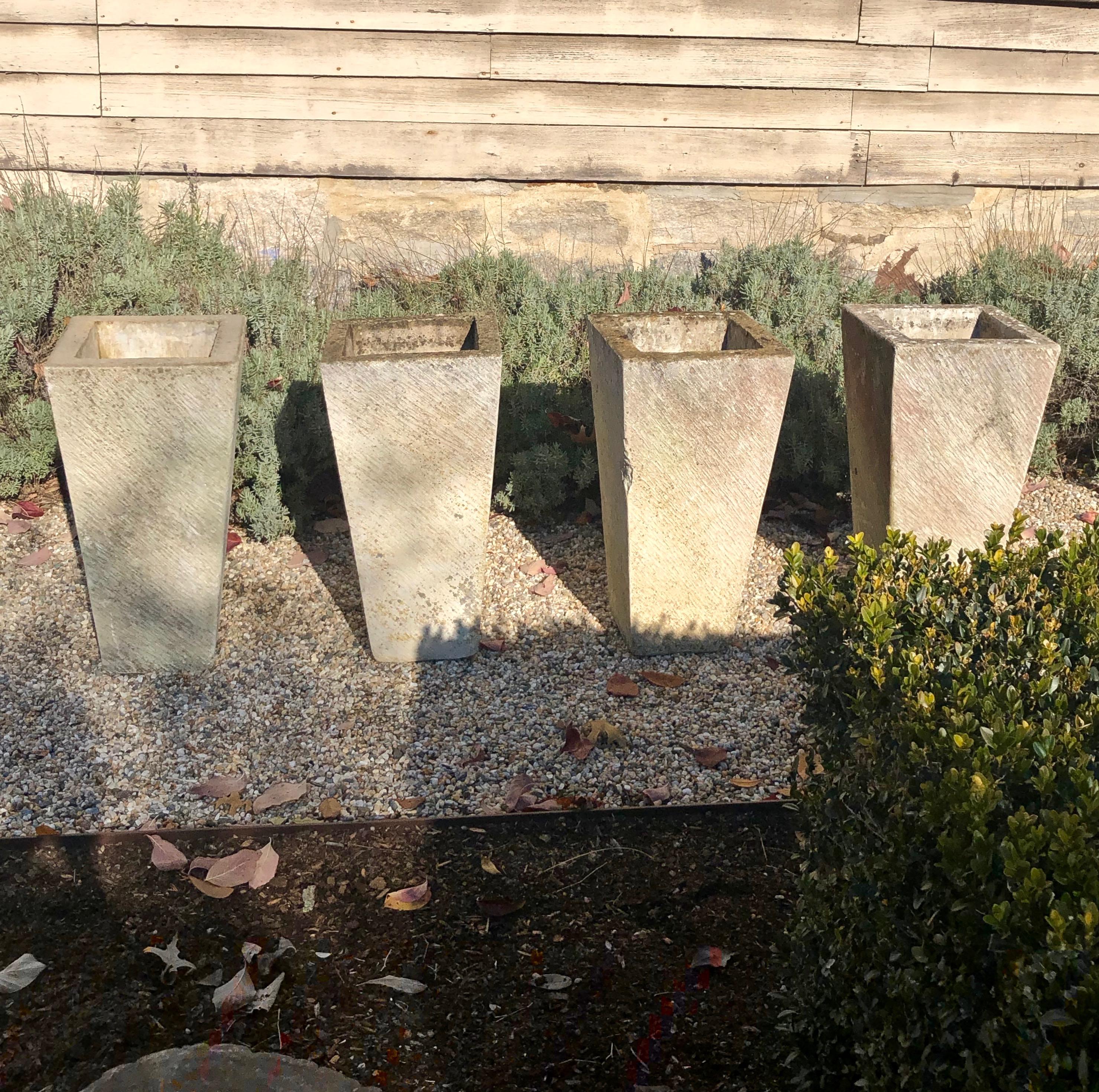 Modern Two Pairs of Tall Contemporary English Cast Stone Planters