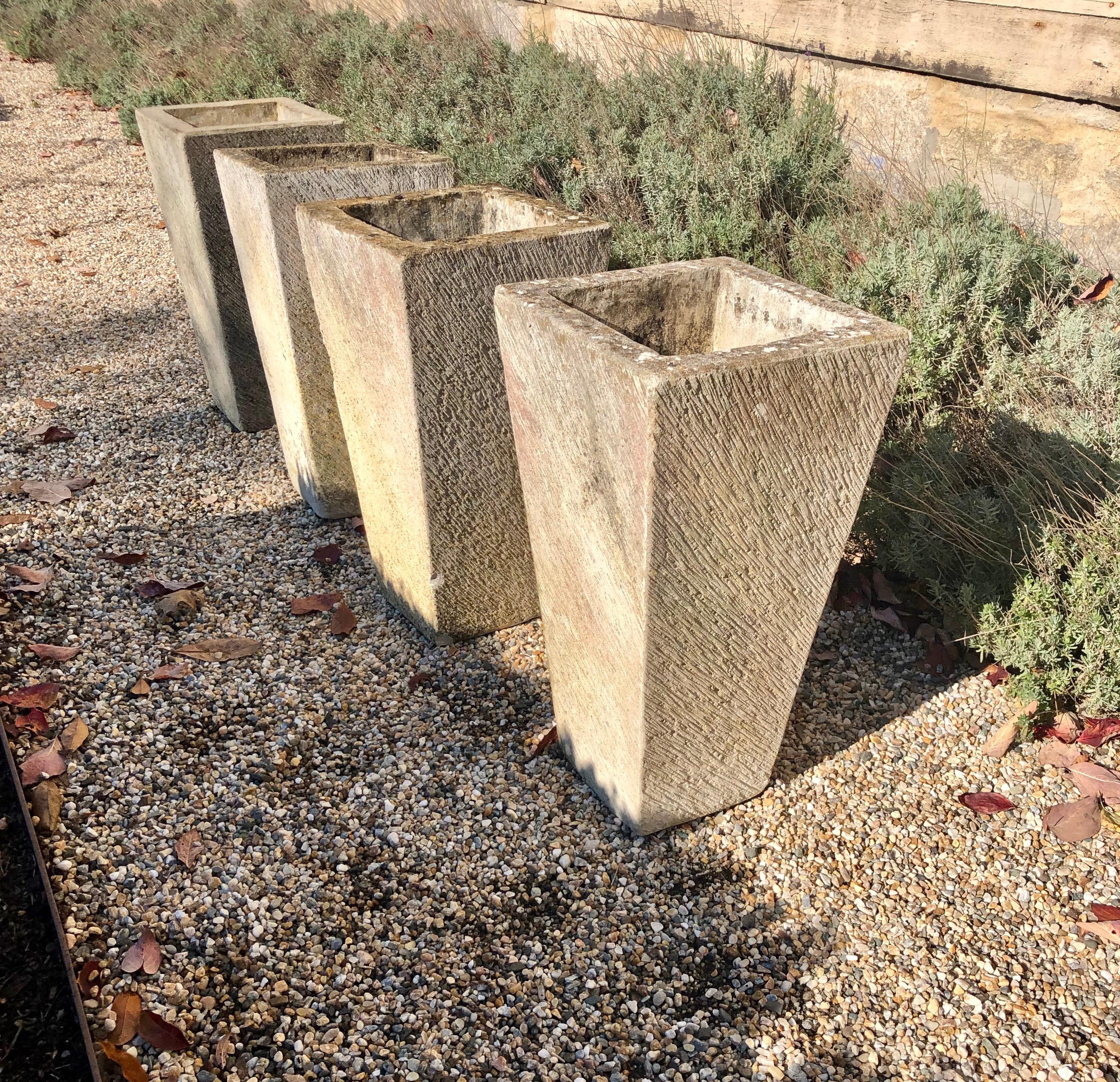 20th Century Two Pairs of Tall Contemporary English Cast Stone Planters