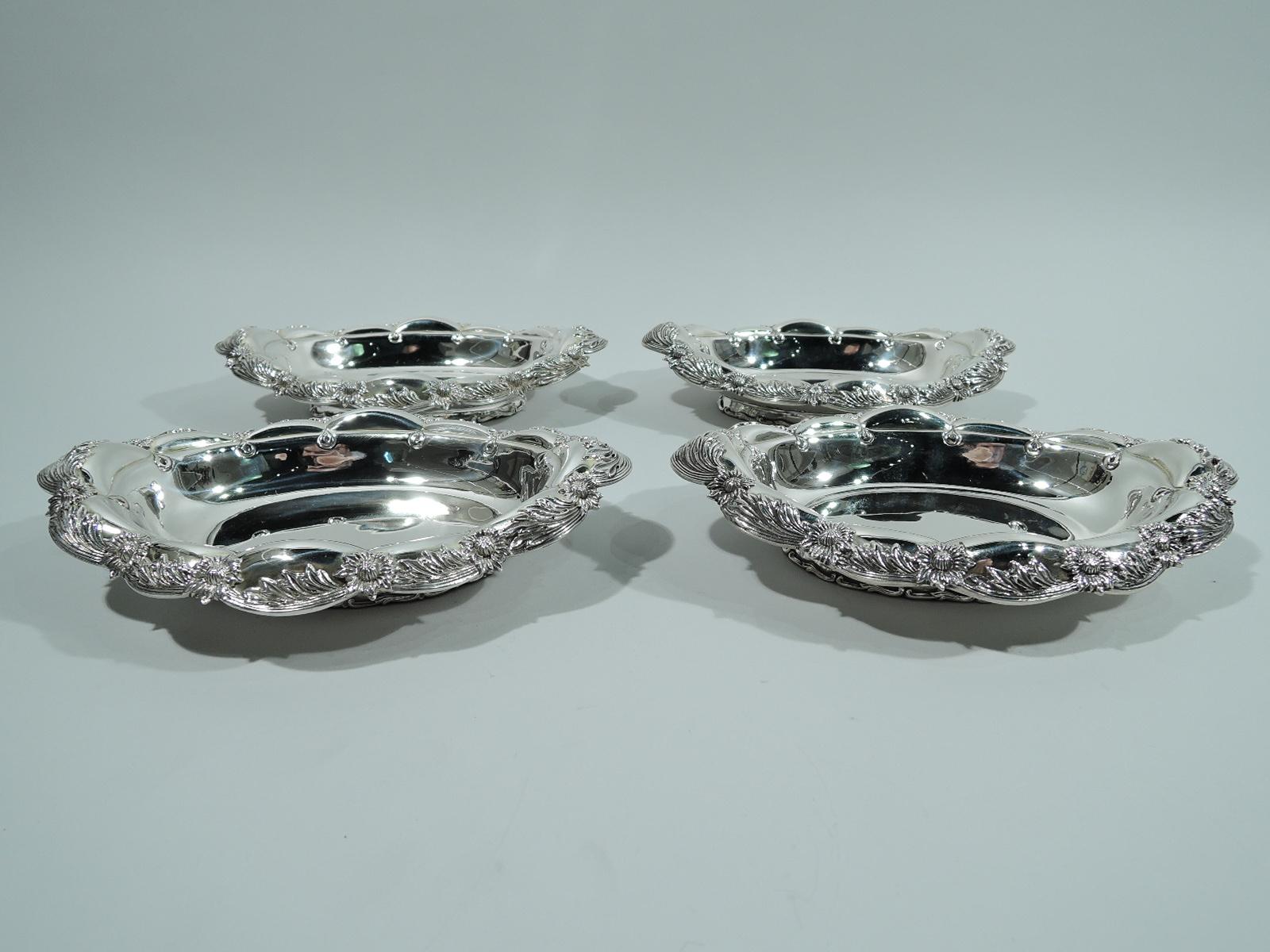 Japonisme Two Pairs of Tiffany Chrysanthemum Sterling Silver Serving Bowls