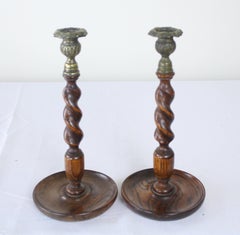 Two Pairs of Turned Oak Candlesticks