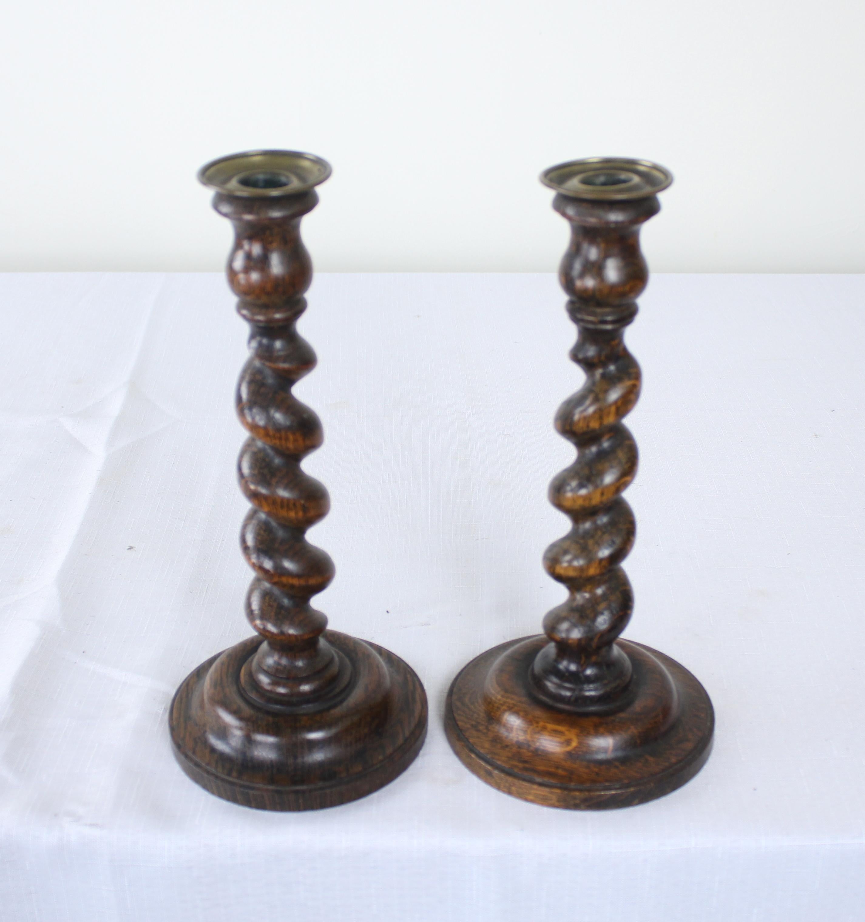 Two Pairs of Turned Oak Candlesticks 1