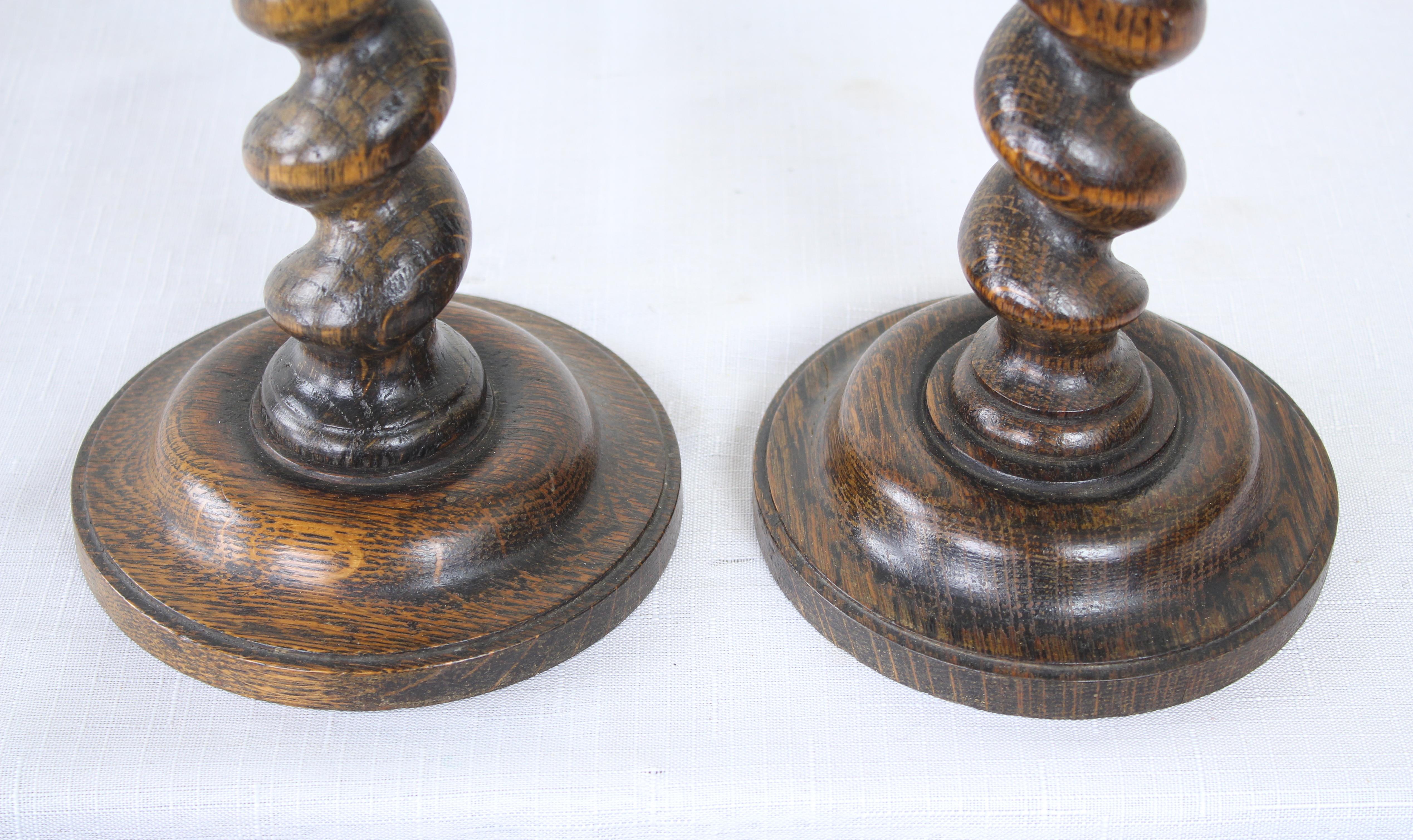 Two Pairs of Turned Oak Candlesticks 2