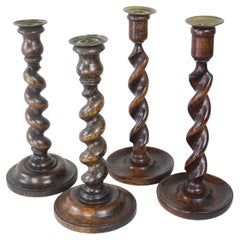 Two Pairs of Turned Oak Candlesticks