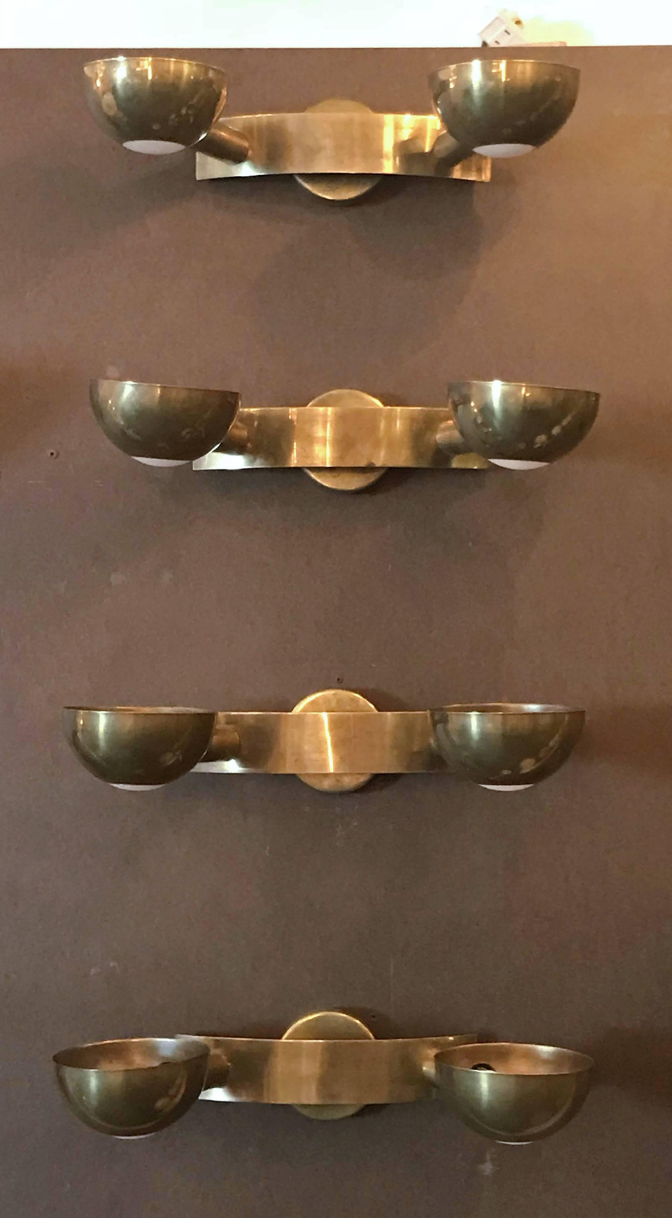 Brass Two Pairs of Uplight Sconces in the style of Stilnovo, circa 1954