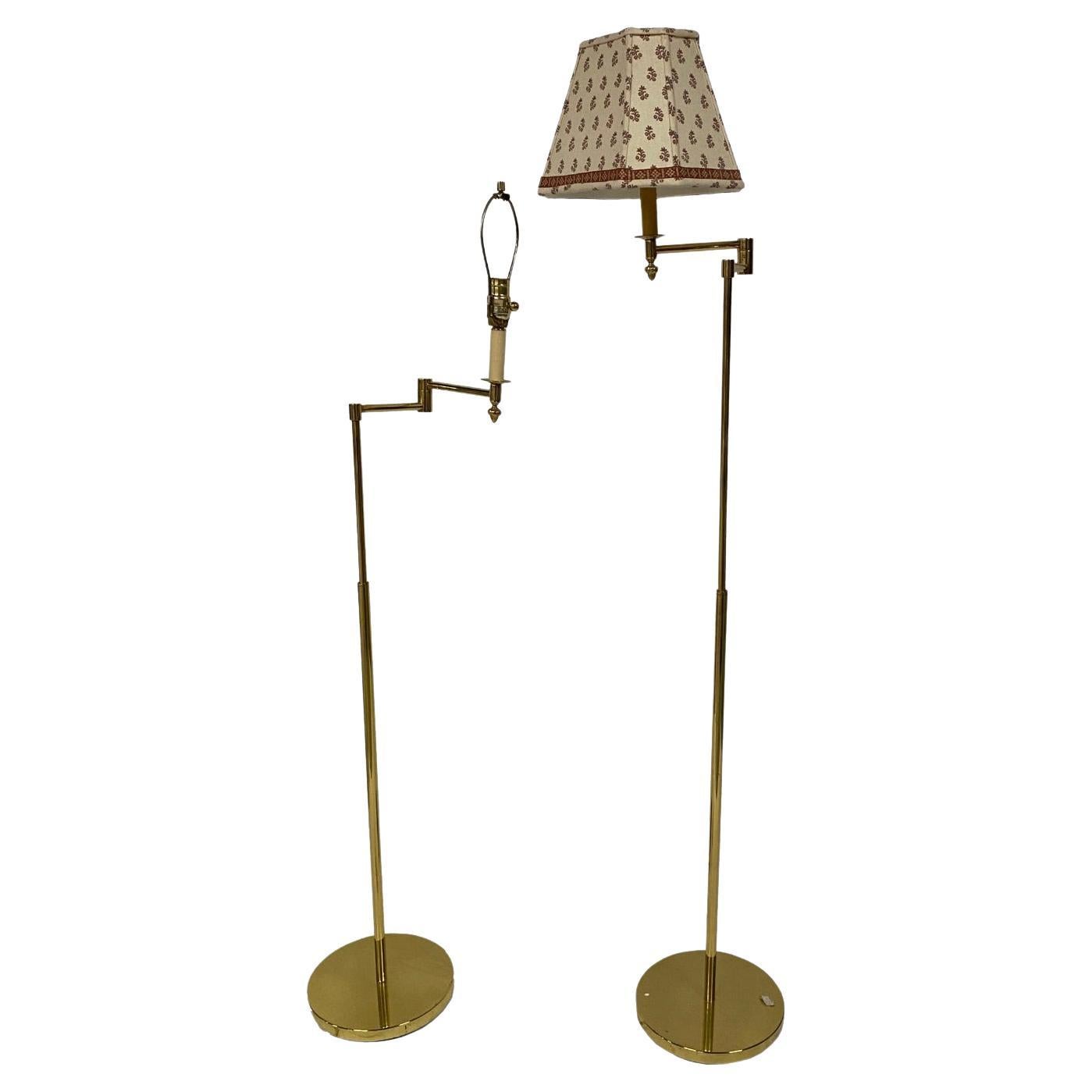 Two Pairs of Vintage Swing Arm Brass Floor Lamps 