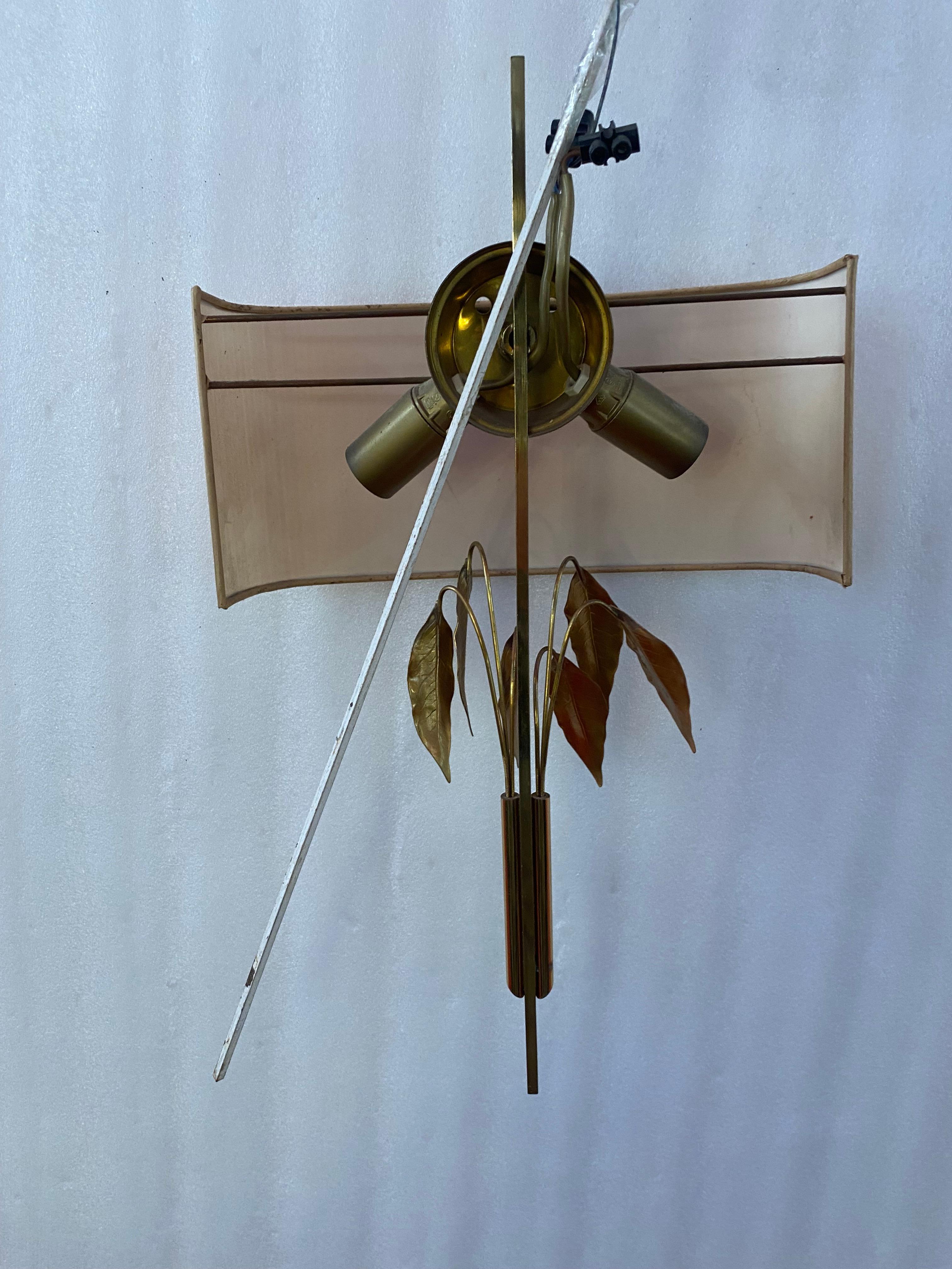 2 Pair of bronze sconces in brass in the style of Maison Charles, lampshades original condition of use  
circa 1970