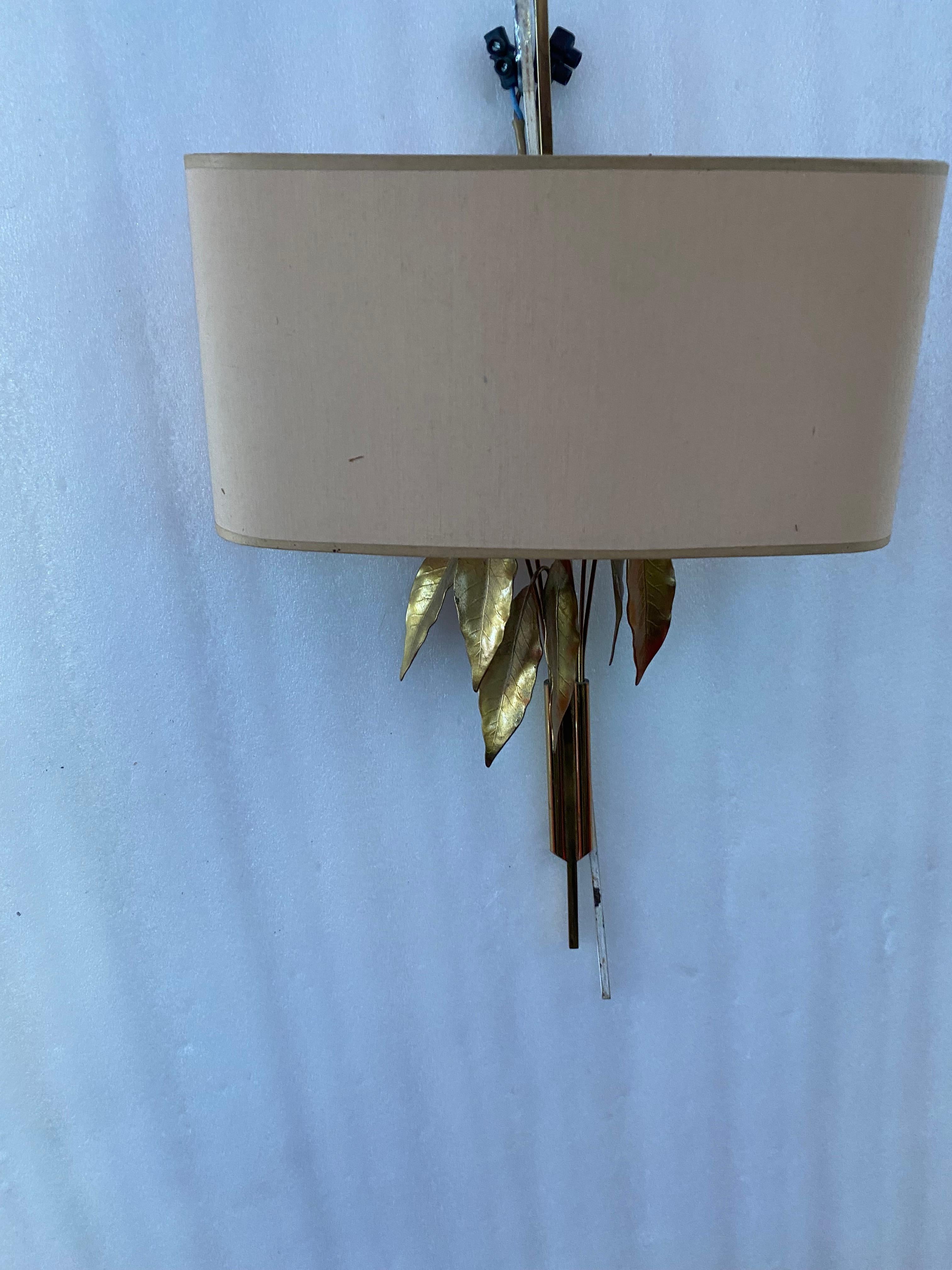 Bronze Two Pairs of Wall Lamps with Laurel Leaves attributed to Maison Charles In Brass For Sale