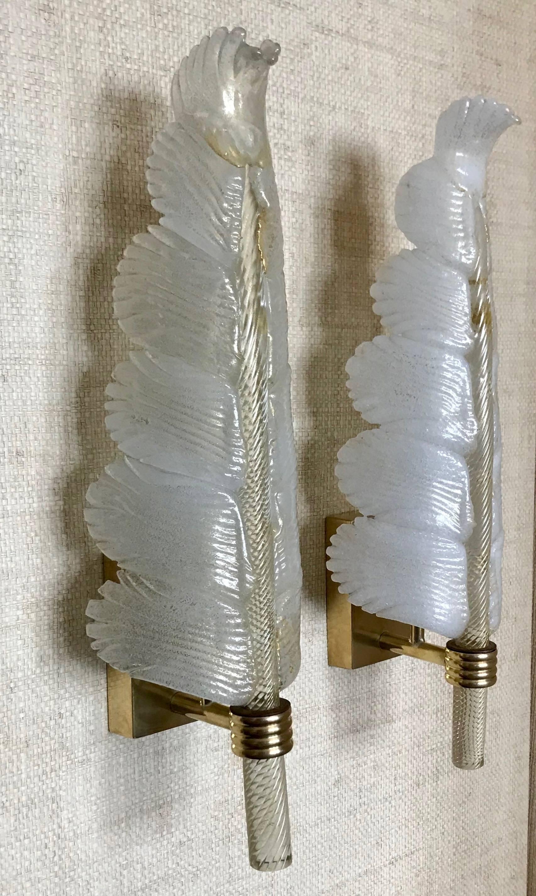 Two Pairs or a Set of Four Barovier & Toso Murano Glass Plume Sconces 1