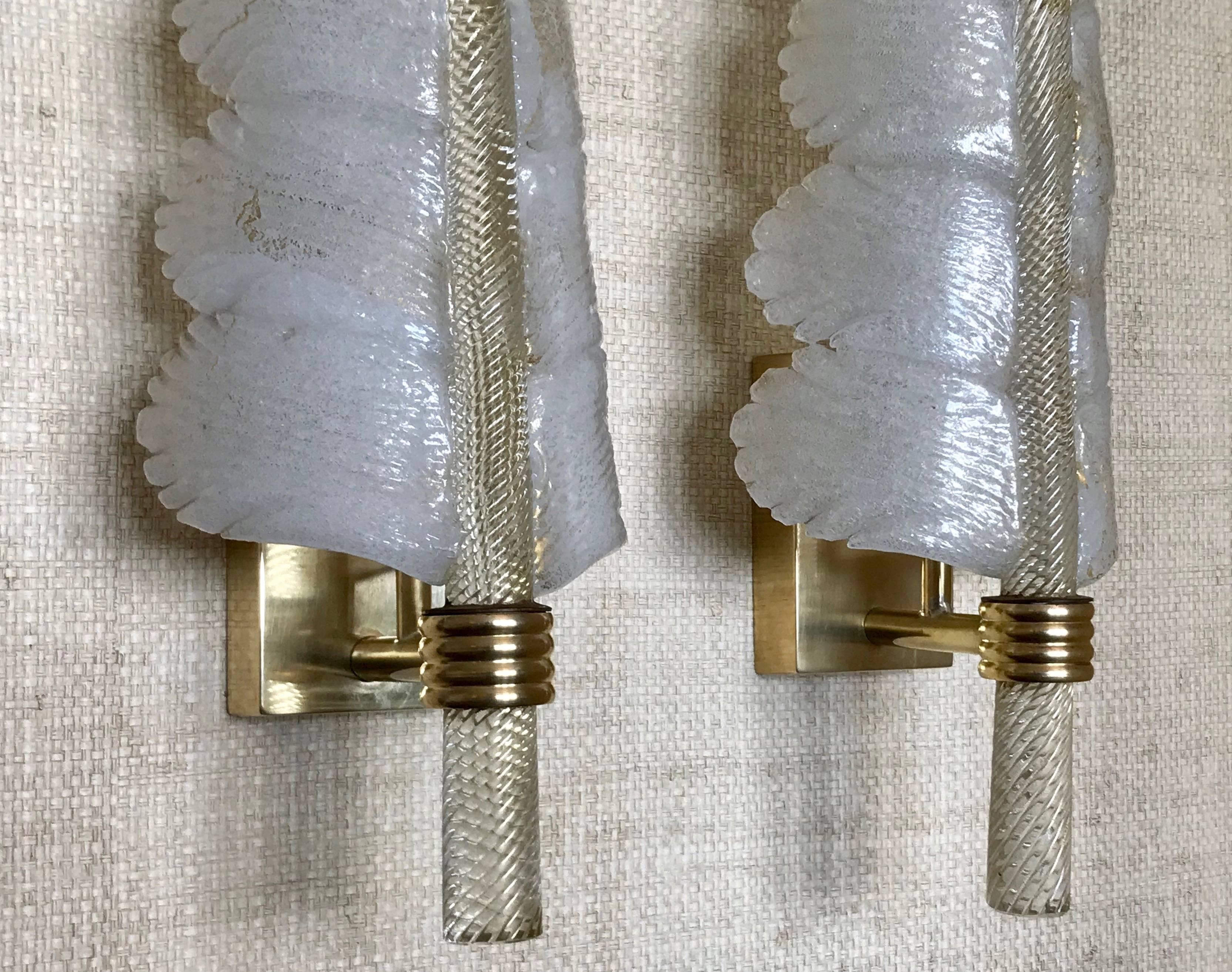 Two Pairs or a Set of Four Barovier & Toso Murano Glass Plume Sconces 2