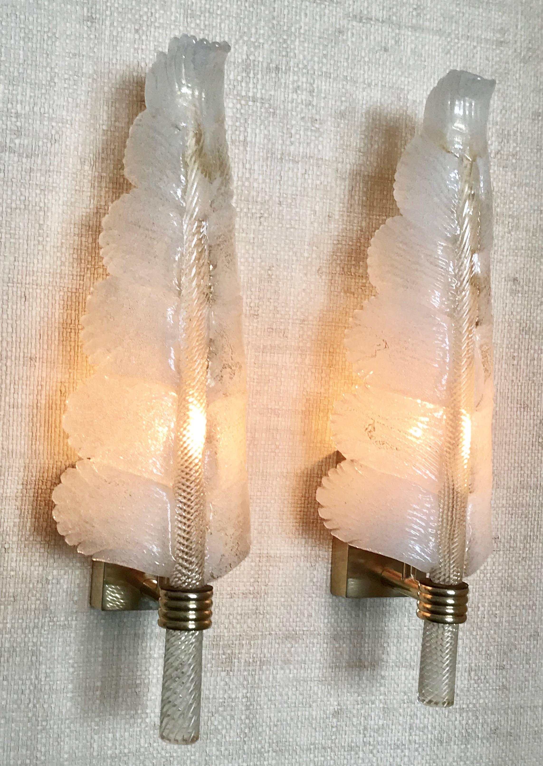 Two Pairs or a Set of Four Barovier & Toso Murano Glass Plume Sconces 3