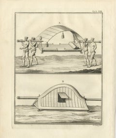 Two Palanquins, One Carried by Four Bearers, Antique Niebuhr Print, 1780